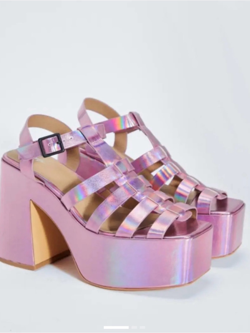 Nasty Gal Holographic Pink Platform Strappy Heels